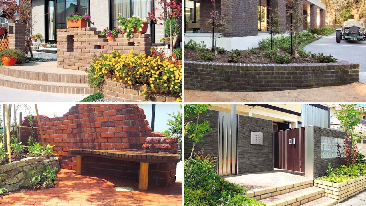 おしゃれなレンガ塀をまとめた画像